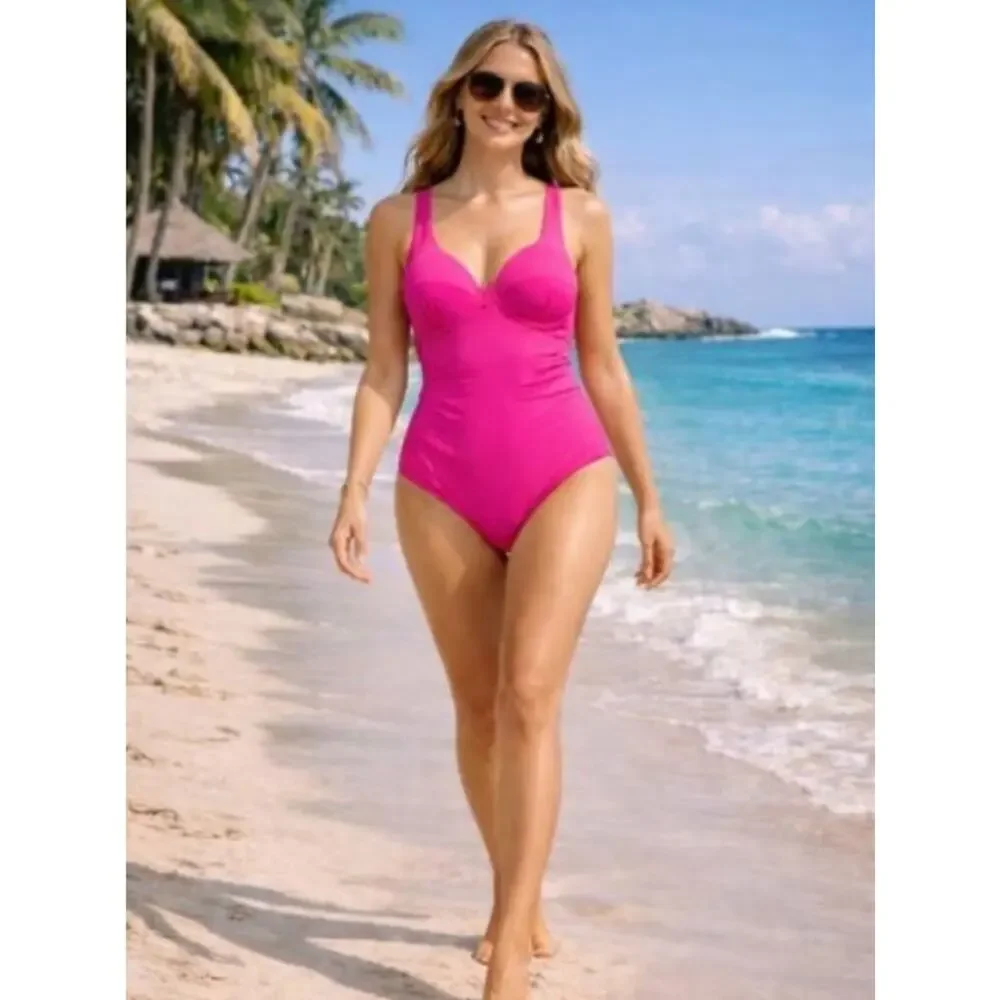 NEW KATE SPADE BRIGHT FUSHIA PINK Underwired One-Piece Swimsuit Wide Strap SZ M